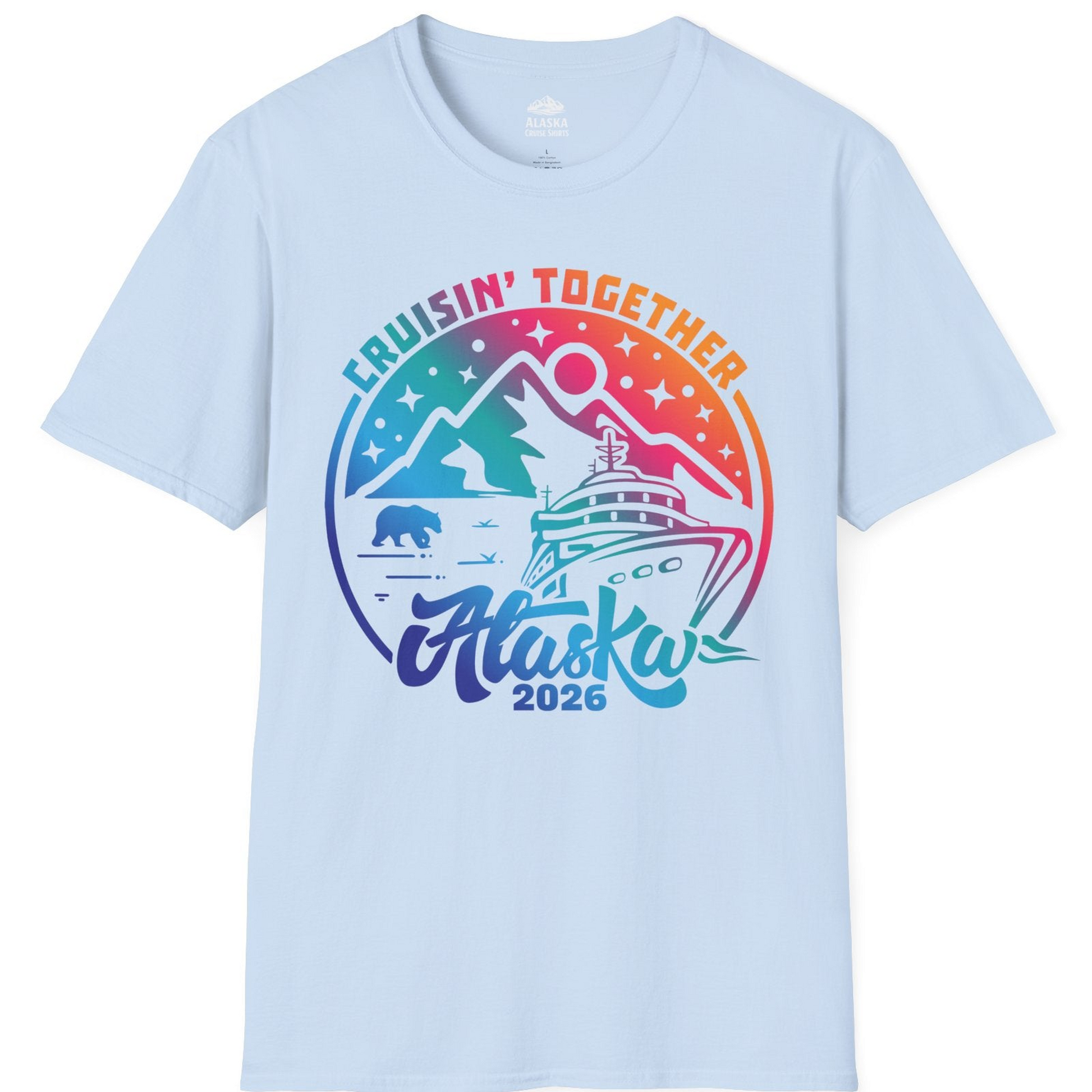 Alaska Cruise Adventure Mountains Wildlife Retro Family Group Shirt 2026 — T-Shirt T-Shirt – Light Blue – Alaska Cruise Shirts