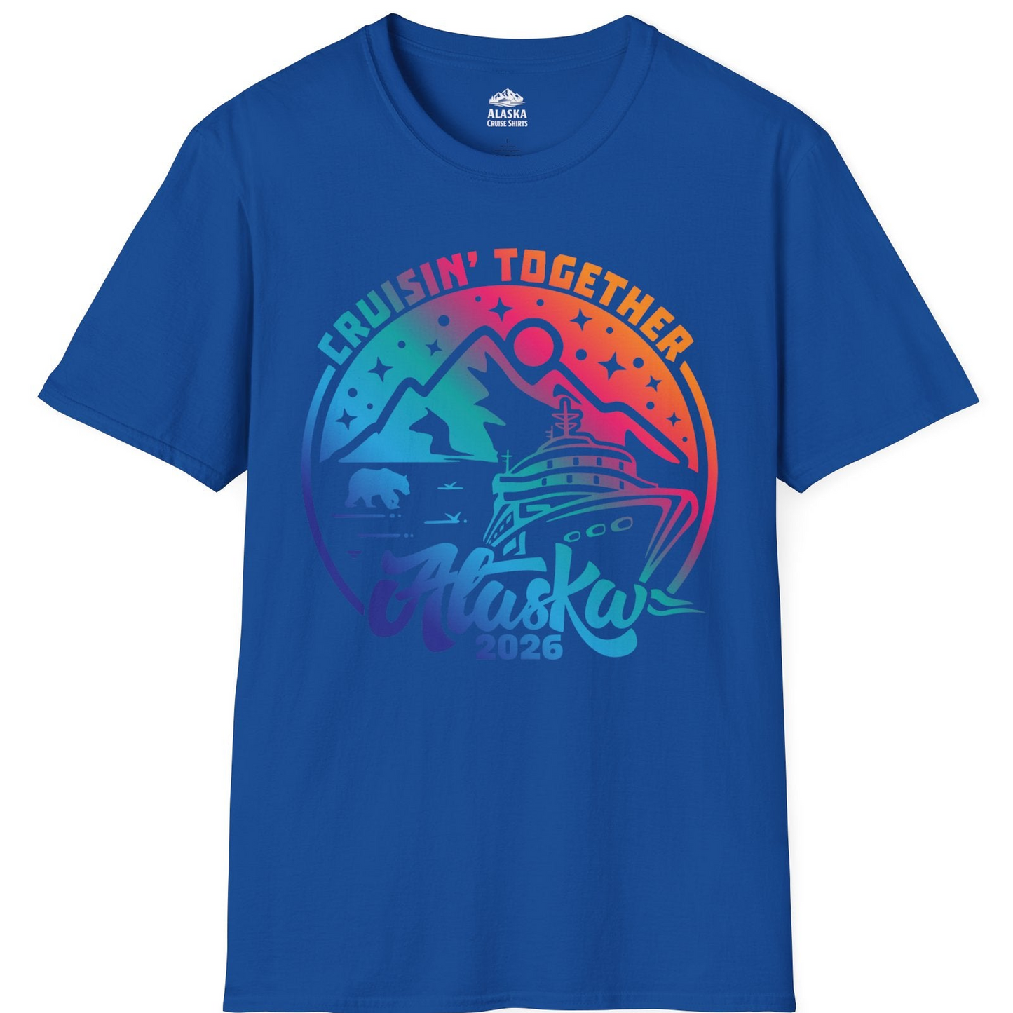 Alaska Cruise Adventure Mountains Wildlife Retro Family Group Shirt 2026 — T-Shirt T-Shirt – Royal – Alaska Cruise Shirts
