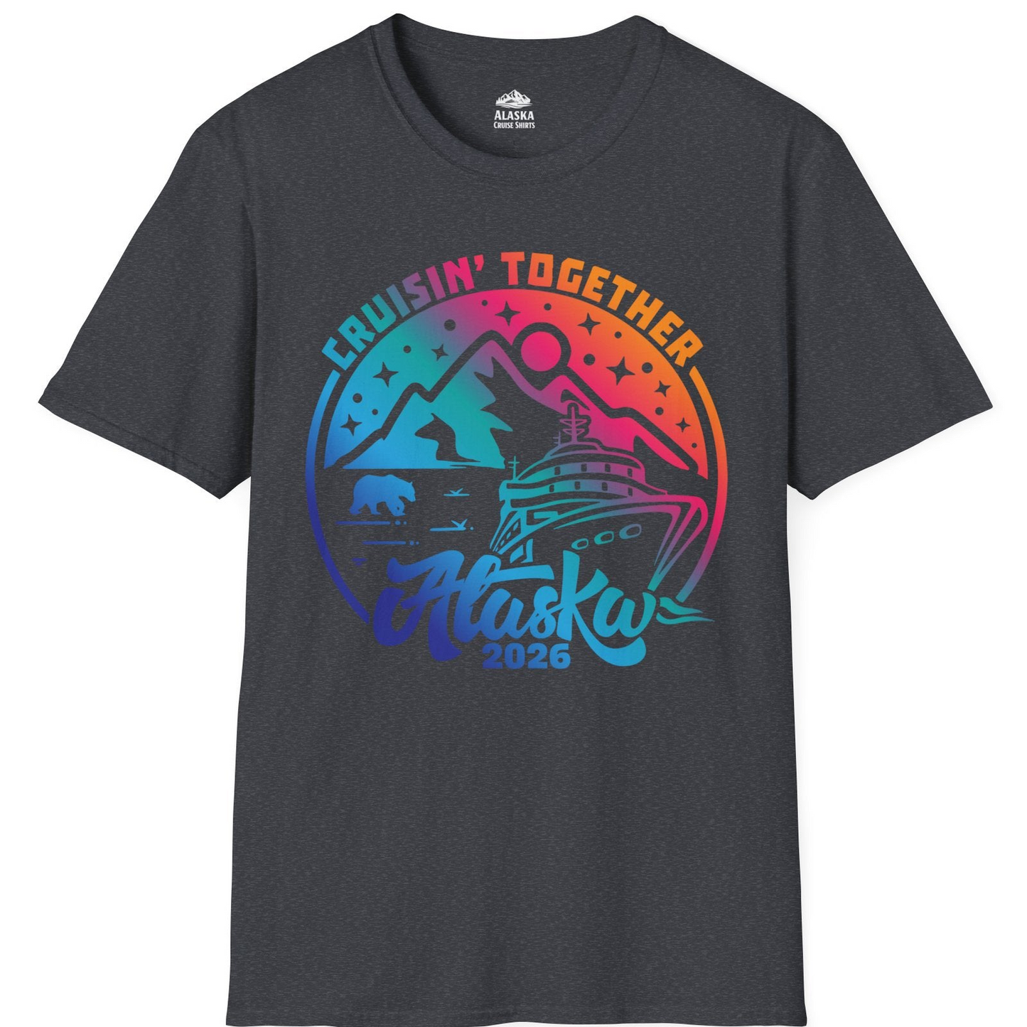 Alaska Cruise Adventure Mountains Wildlife Retro Family Group Shirt 2026 — T-Shirt T-Shirt – Dark Heather Grey – Alaska Cruise Shirts