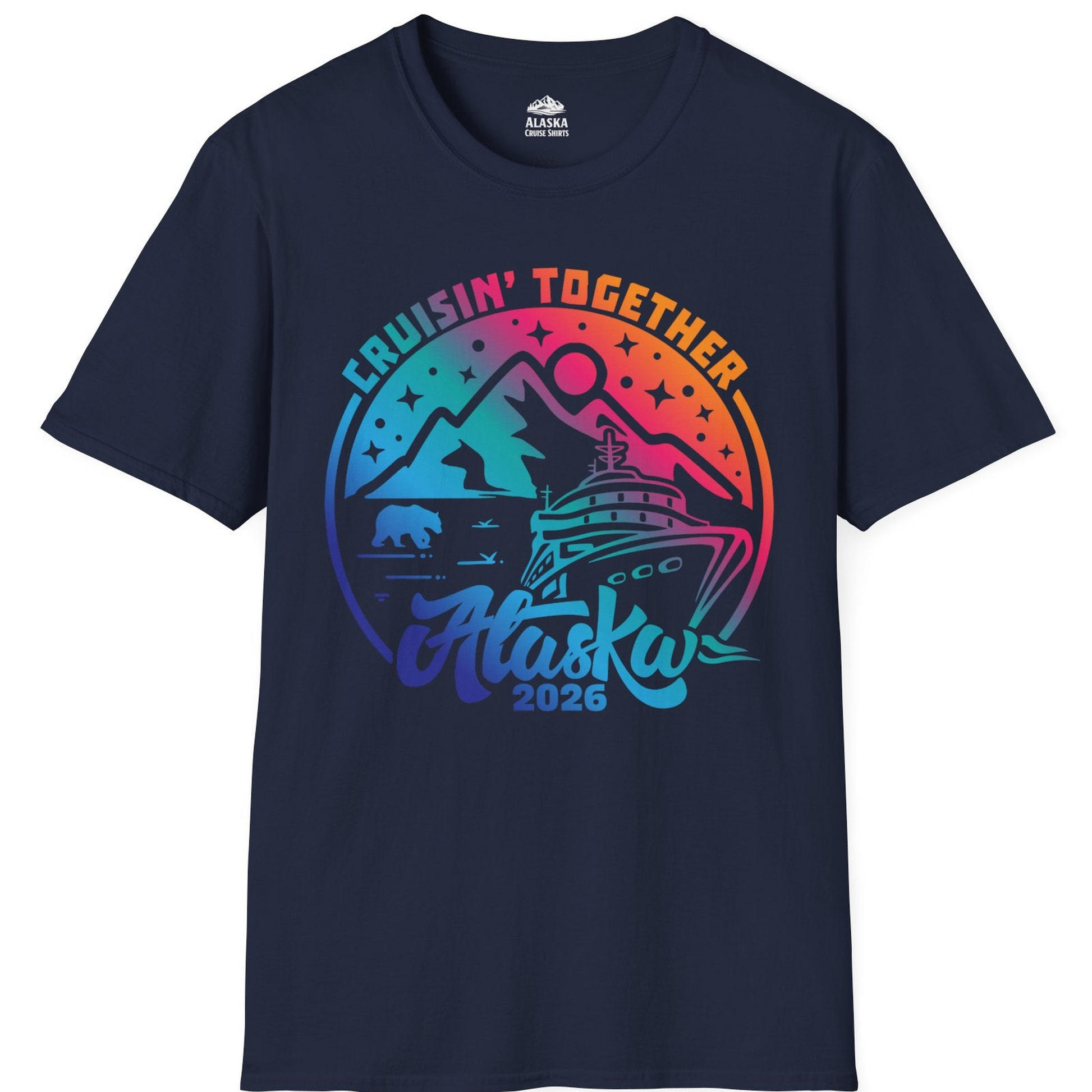 Alaska Cruise Adventure Mountains Wildlife Retro Family Group Shirt 2026 — T-Shirt T-Shirt – Navy – Alaska Cruise Shirts