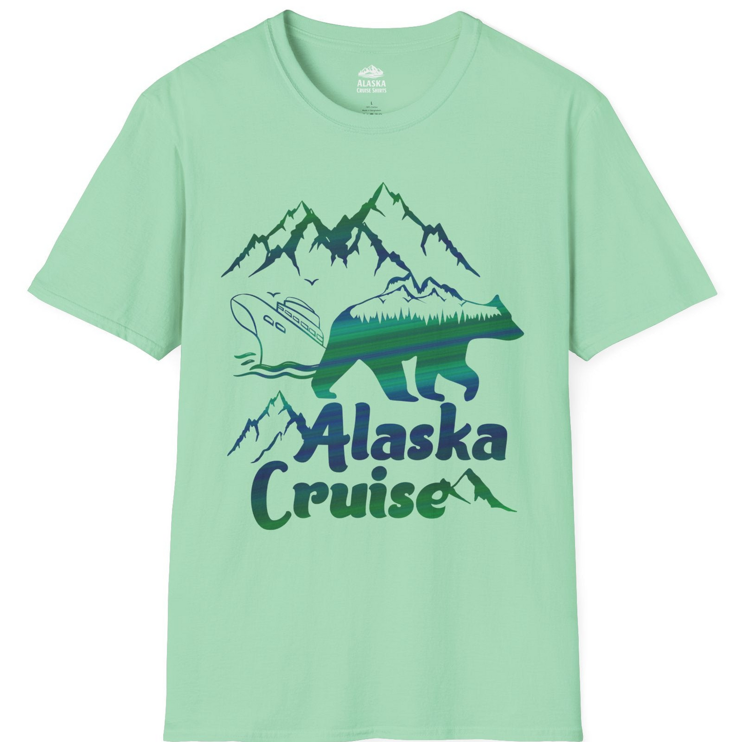 Alaska Cruise Bear Mountains Silhouette Shirt T-Shirt – Mint Green – Alaska Cruise Shirts