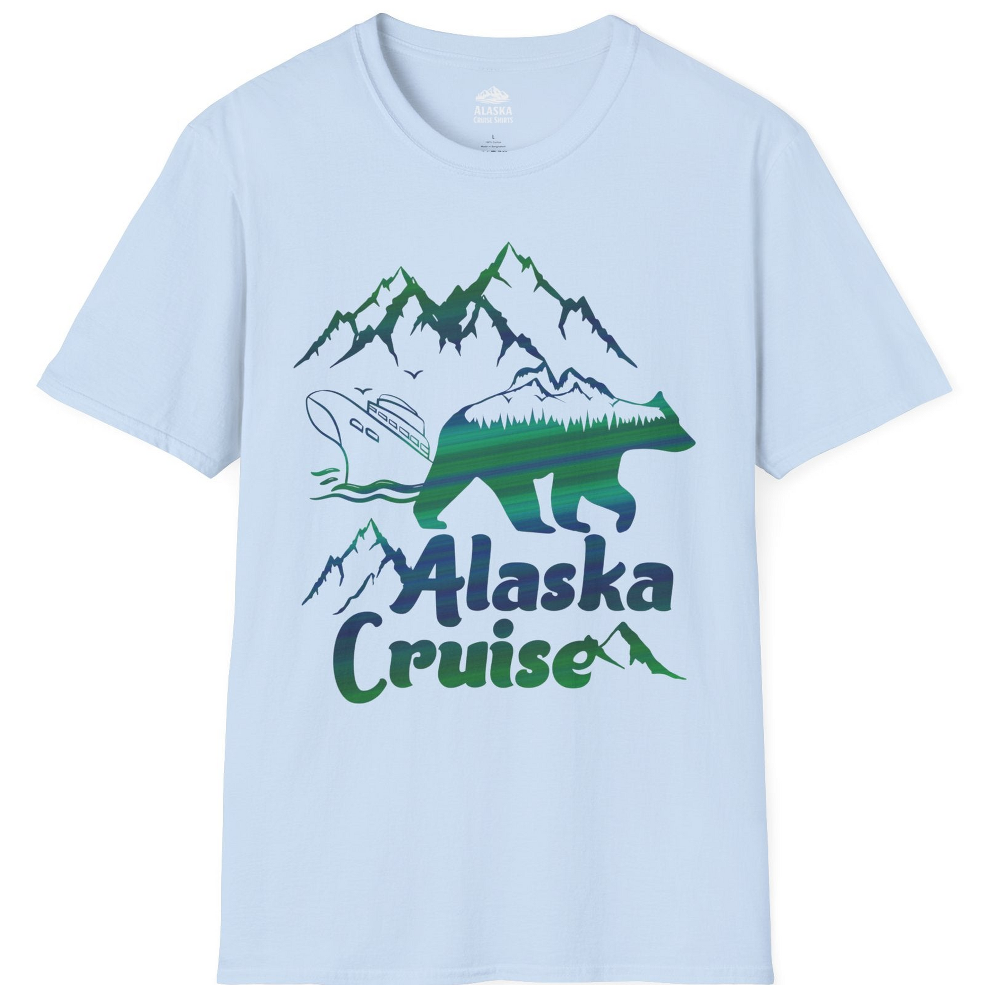 Alaska Cruise Bear Mountains Silhouette Shirt T-Shirt – Light Blue – Alaska Cruise Shirts