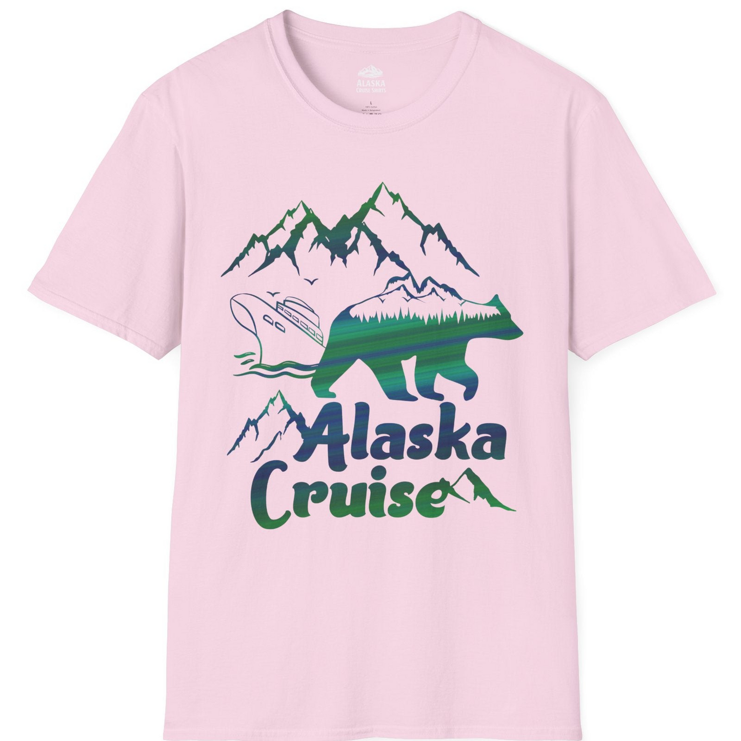 Alaska Cruise Bear Mountains Silhouette Shirt T-Shirt – Light Pink – Alaska Cruise Shirts