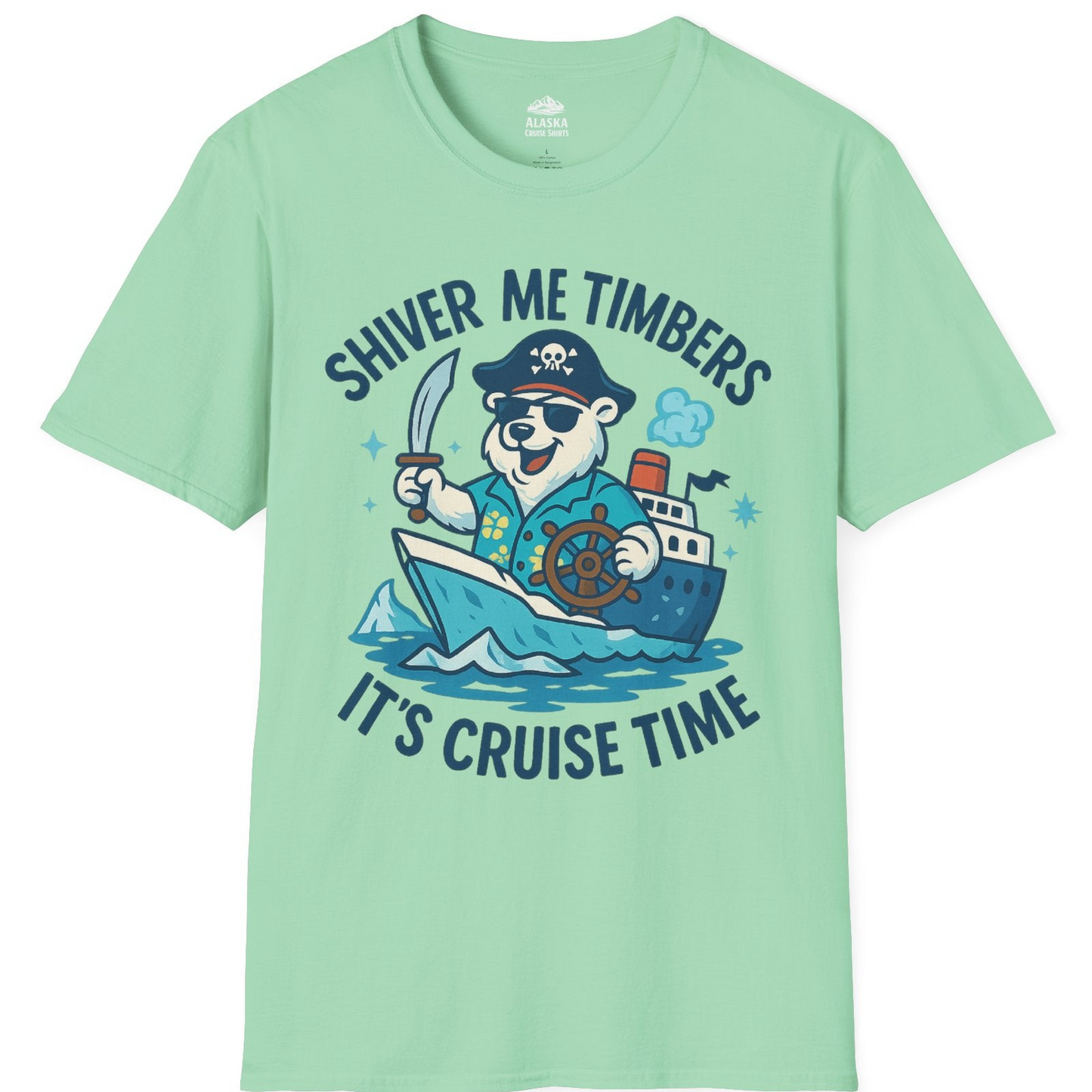 Funny Polar Bear Pirate Cruise Vacation Shirt T-Shirt – Mint Green – Alaska Cruise Shirts