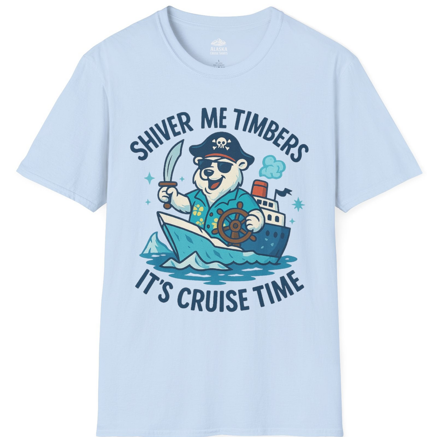 Funny Polar Bear Pirate Cruise Vacation Shirt T-Shirt – Light Blue – Alaska Cruise Shirts