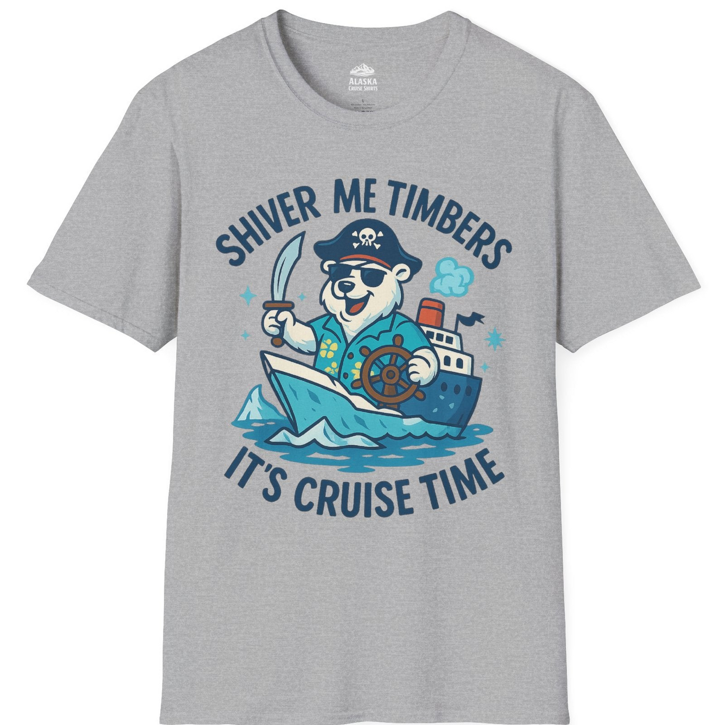 Funny Polar Bear Pirate Cruise Vacation Shirt T-Shirt – Sport Grey – Alaska Cruise Shirts