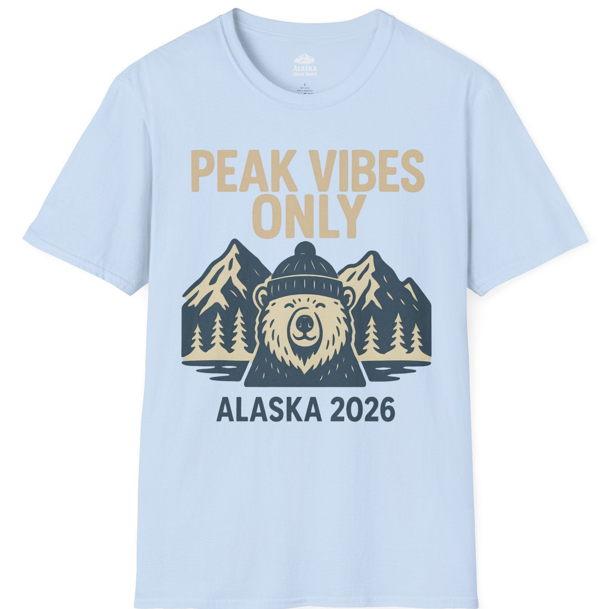 Alaska 2026 Mountain Adventure Bear T-Shirt – Light Blue – Alaska Cruise Shirts