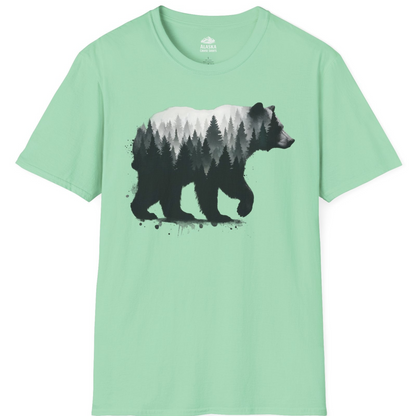 Bear Silhouette Forest Double Exposure Shirt T-Shirt – Mint Green – Alaska Cruise Shirts