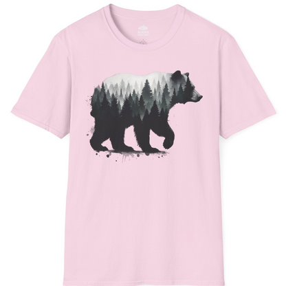 Bear Silhouette Forest Double Exposure Shirt T-Shirt – Light Pink – Alaska Cruise Shirts