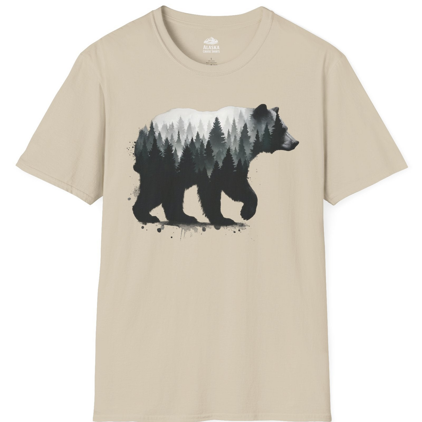 Bear Silhouette Forest Double Exposure Shirt T-Shirt – Sand – Alaska Cruise Shirts