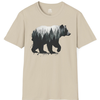 Bear Silhouette Forest Double Exposure Shirt T-Shirt – Sand – Alaska Cruise Shirts