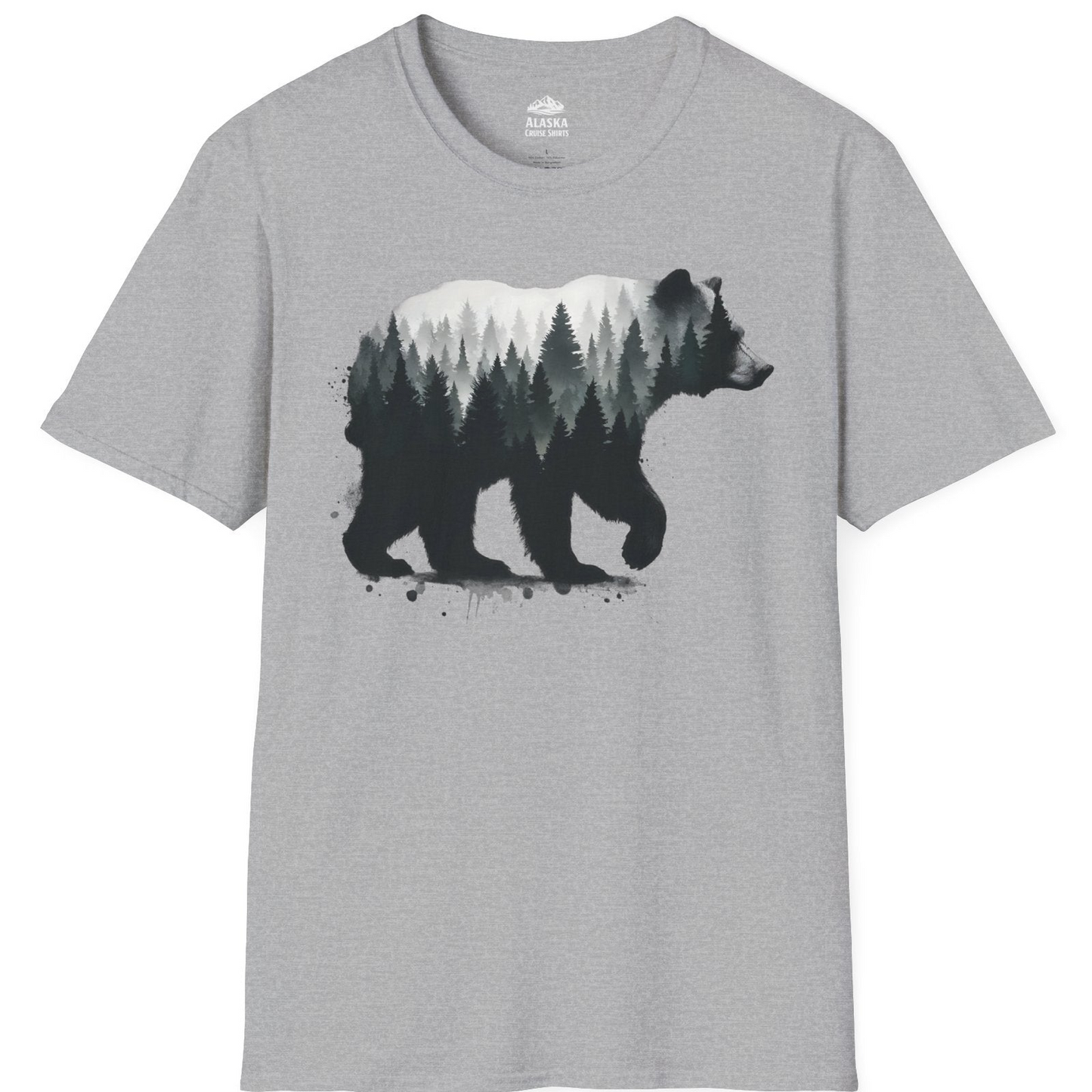 Bear Silhouette Forest Double Exposure Shirt T-Shirt – Sport Grey – Alaska Cruise Shirts