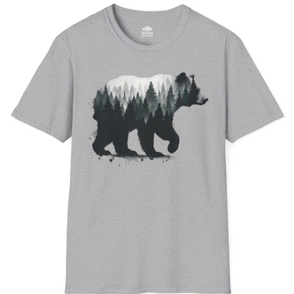 Bear Silhouette Forest Double Exposure Shirt T-Shirt – Sport Grey – Alaska Cruise Shirts