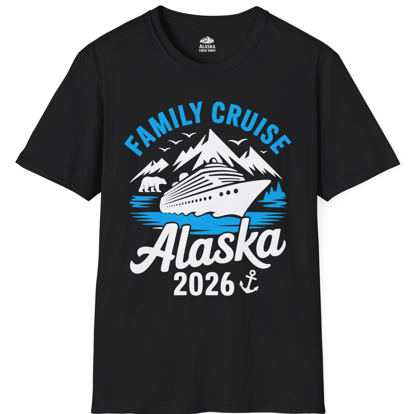 Alaska Family Cruise Shirt 2026 Mountains Wildlife Adventure Tee — T-Shirt T-Shirt – Black – Alaska Cruise Shirts