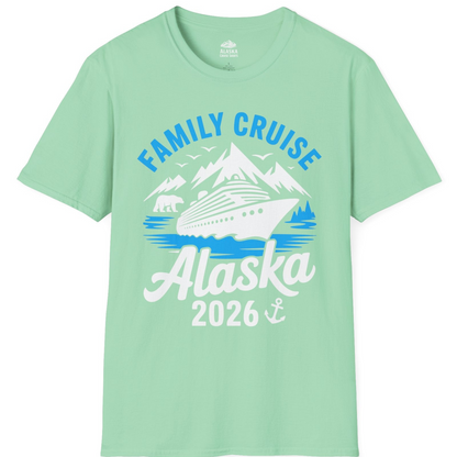 Alaska Family Cruise Shirt 2026 Mountains Wildlife Adventure Tee — T-Shirt T-Shirt – Mint Green – Alaska Cruise Shirts