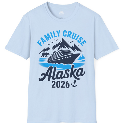 Alaska Family Cruise Shirt 2026 Mountains Wildlife Adventure Tee — T-Shirt T-Shirt – Light Blue – Alaska Cruise Shirts