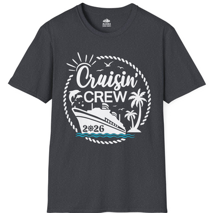 Cruisin Crew Shirt Tropical Family Group Cruise 2026 Caribbean Islands — T-Shirt T-Shirt – Dark Heather Grey – Alaska Cruise Shirts