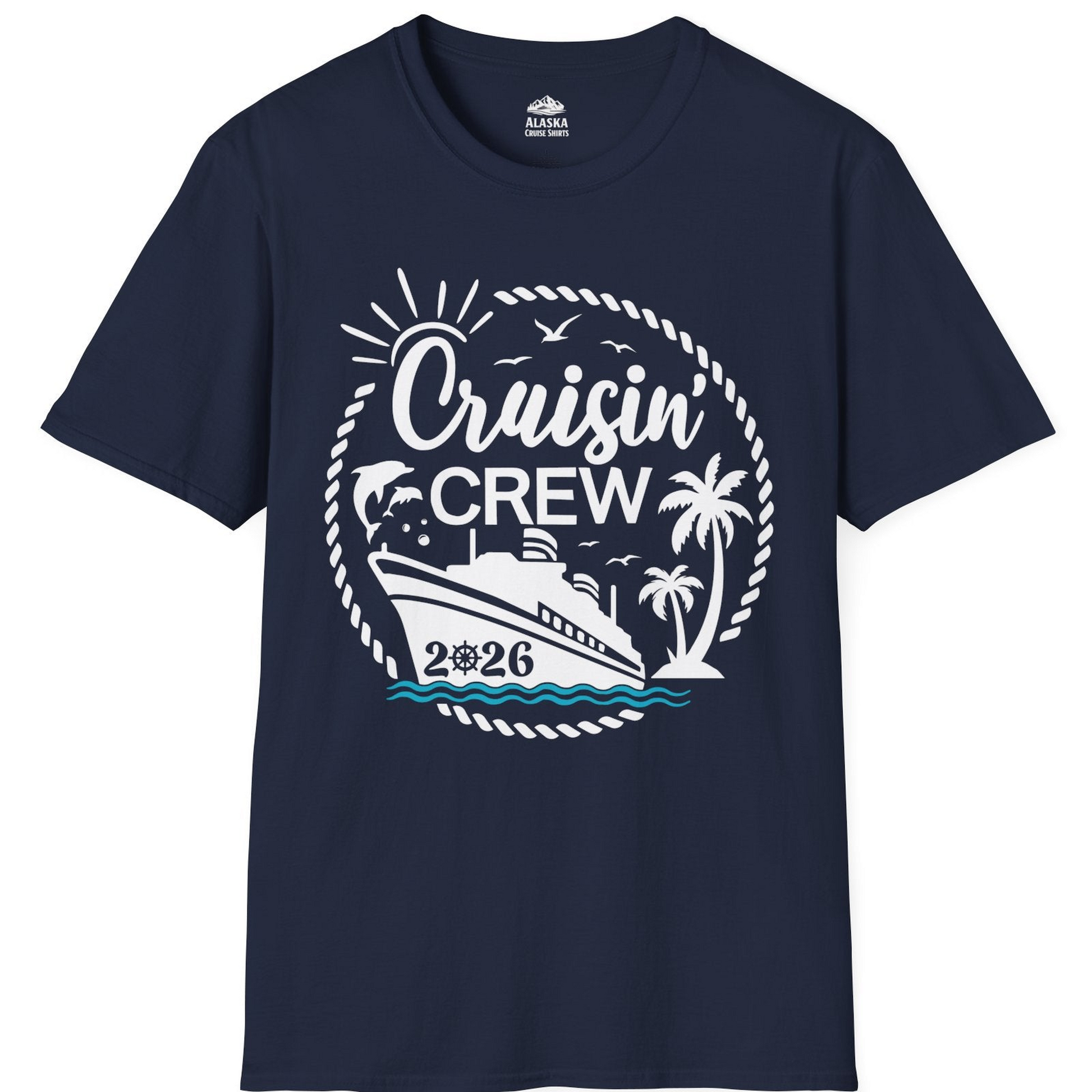Cruisin Crew Shirt Tropical Family Group Cruise 2026 Caribbean Islands — T-Shirt T-Shirt – Navy – Alaska Cruise Shirts
