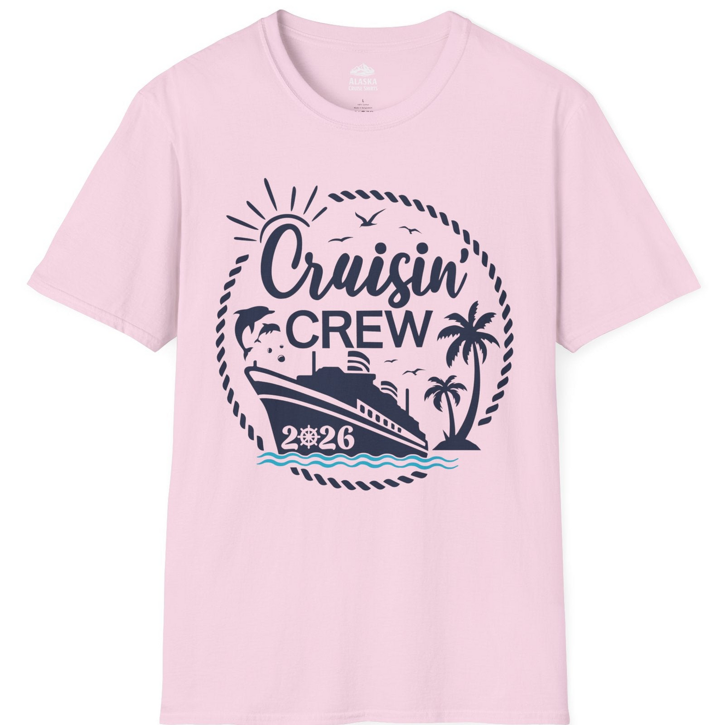 Cruisin Crew Shirt Tropical Family Group Cruise 2026 Caribbean Islands — T-Shirt T-Shirt – Light Pink – Alaska Cruise Shirts
