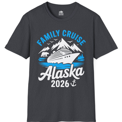 Alaska Family Cruise Shirt 2026 Mountains Wildlife Adventure Tee — T-Shirt T-Shirt – Dark Heather Grey – Alaska Cruise Shirts