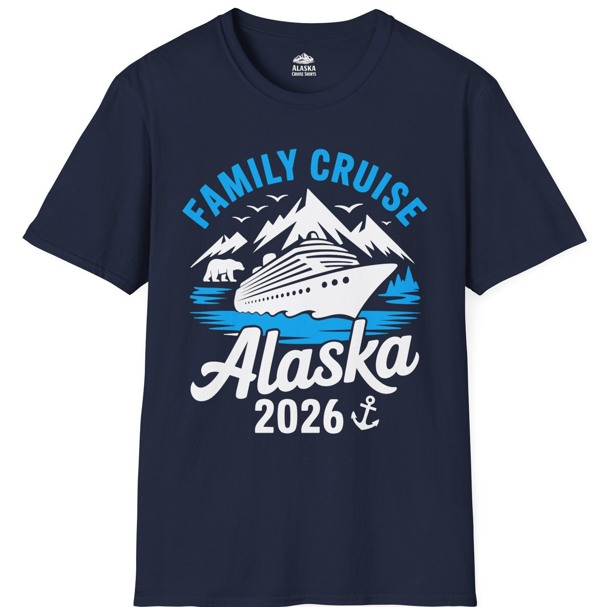 Alaska Family Cruise Shirt 2026 Mountains Wildlife Adventure Tee — T-Shirt T-Shirt – Navy – Alaska Cruise Shirts