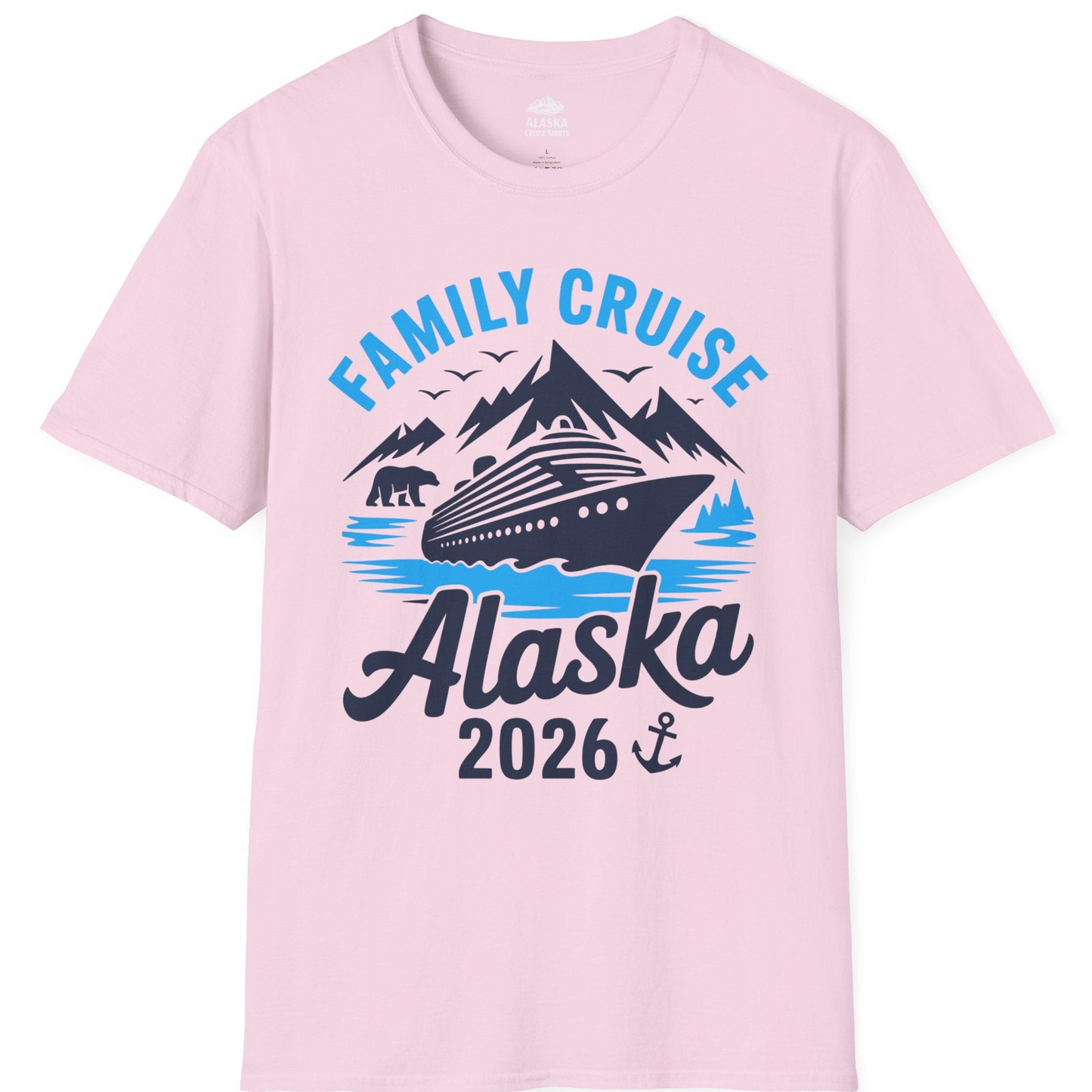 Alaska Family Cruise Shirt 2026 Mountains Wildlife Adventure Tee — T-Shirt T-Shirt – Light Pink – Alaska Cruise Shirts