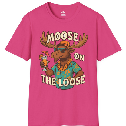 Moose On The Loose Funny Tropical Cartoon Vacation Shirt — T-Shirt T-Shirt – Heliconia – Alaska Cruise Shirts