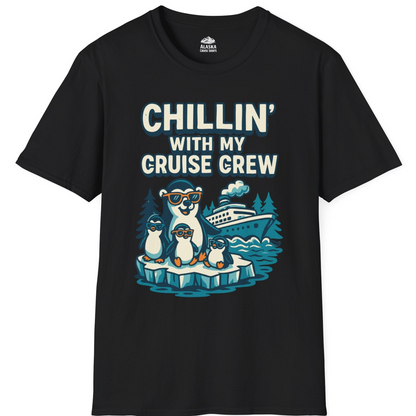 Chillin With My Cruise Crew Cute Penguins Alaska Cartoon Shirt — T-Shirt T-Shirt – Black – Alaska Cruise Shirts