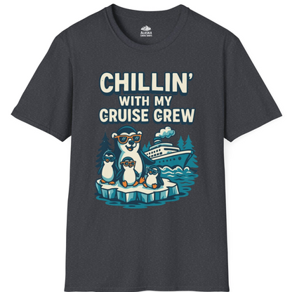 Chillin With My Cruise Crew Cute Penguins Alaska Cartoon Shirt — T-Shirt T-Shirt – Dark Heather Grey – Alaska Cruise Shirts