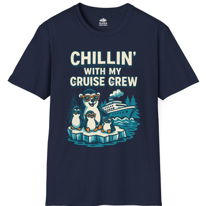 Chillin With My Cruise Crew Cute Penguins Alaska Cartoon Shirt — T-Shirt T-Shirt – Navy – Alaska Cruise Shirts