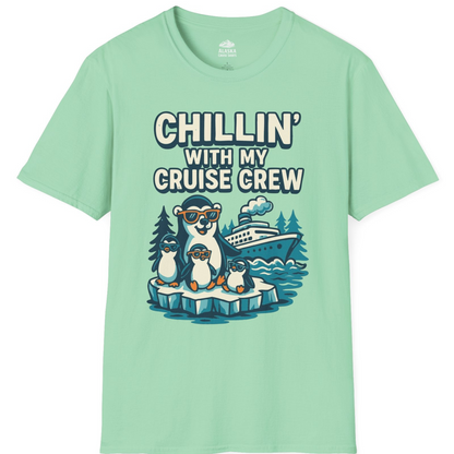 Chillin With My Cruise Crew Cute Penguins Alaska Cartoon Shirt — T-Shirt T-Shirt – Mint Green – Alaska Cruise Shirts