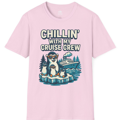 Chillin With My Cruise Crew Cute Penguins Alaska Cartoon Shirt — T-Shirt T-Shirt – Light Pink – Alaska Cruise Shirts