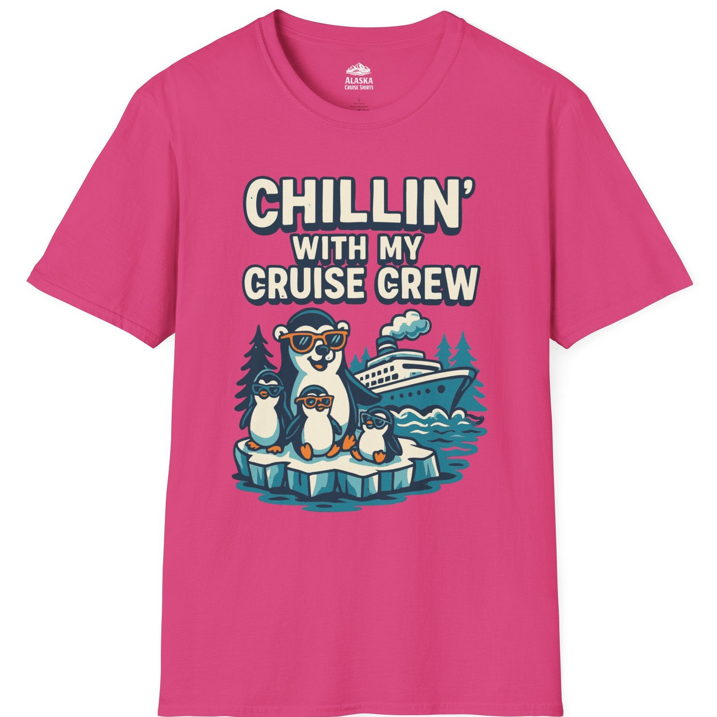 Chillin With My Cruise Crew Cute Penguins Alaska Cartoon Shirt — T-Shirt T-Shirt – Heliconia – Alaska Cruise Shirts