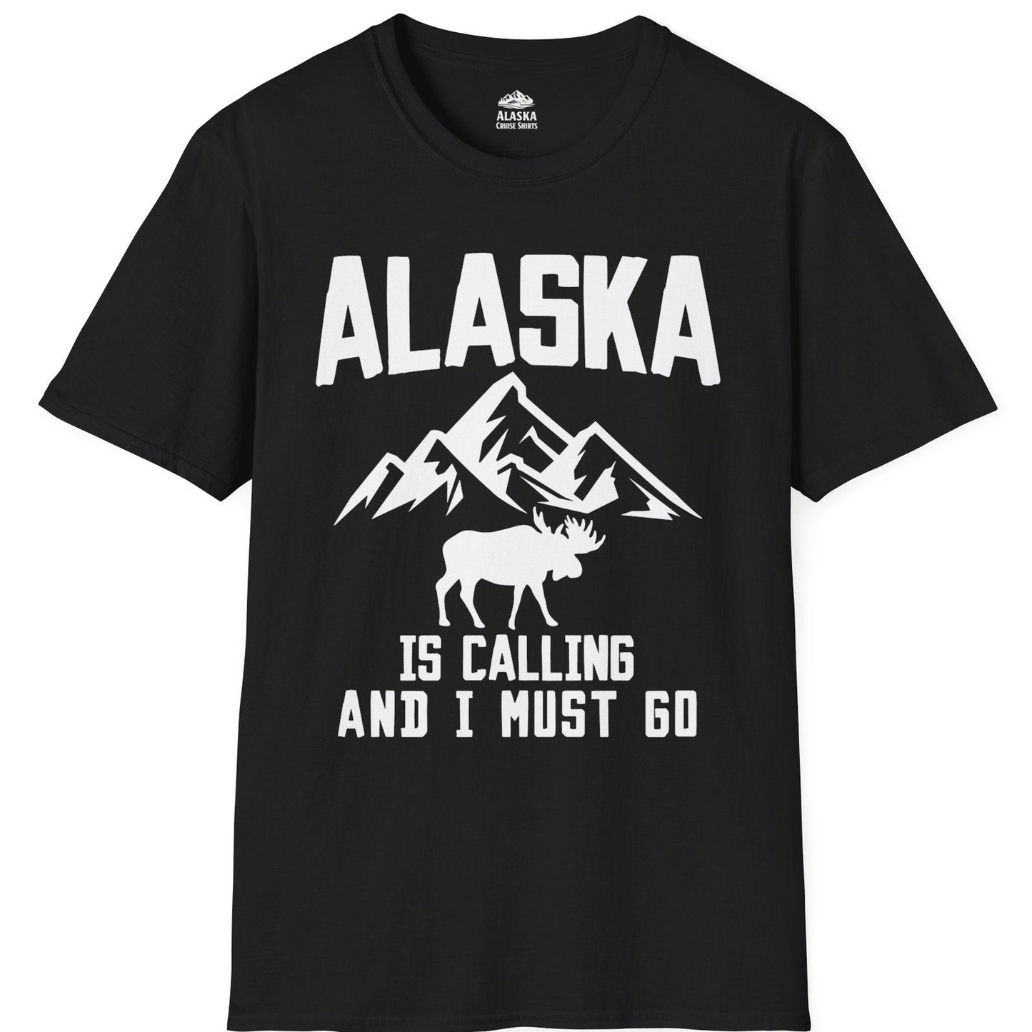 Alaska Is Calling Moose Mountains Adventure Silhouette Nature Shirt — T-Shirt T-Shirt – Black – Alaska Cruise Shirts