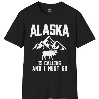 Alaska Is Calling Moose Mountains Adventure Silhouette Nature Shirt — T-Shirt T-Shirt – Black – Alaska Cruise Shirts