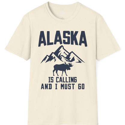 Alaska Is Calling Moose Mountains Adventure Silhouette Nature Shirt — T-Shirt T-Shirt – Natural – Alaska Cruise Shirts