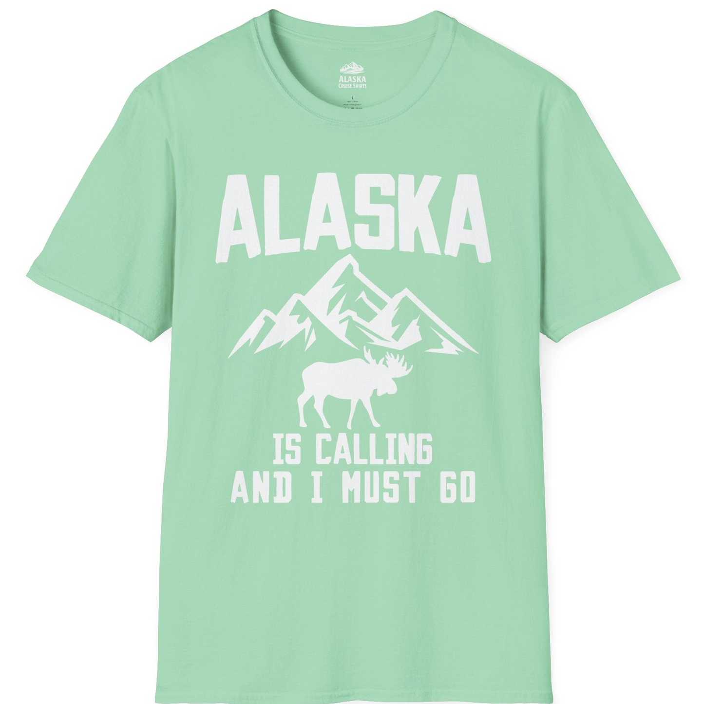 Alaska Is Calling Moose Mountains Adventure Silhouette Nature Shirt — T-Shirt T-Shirt – Mint Green – Alaska Cruise Shirts