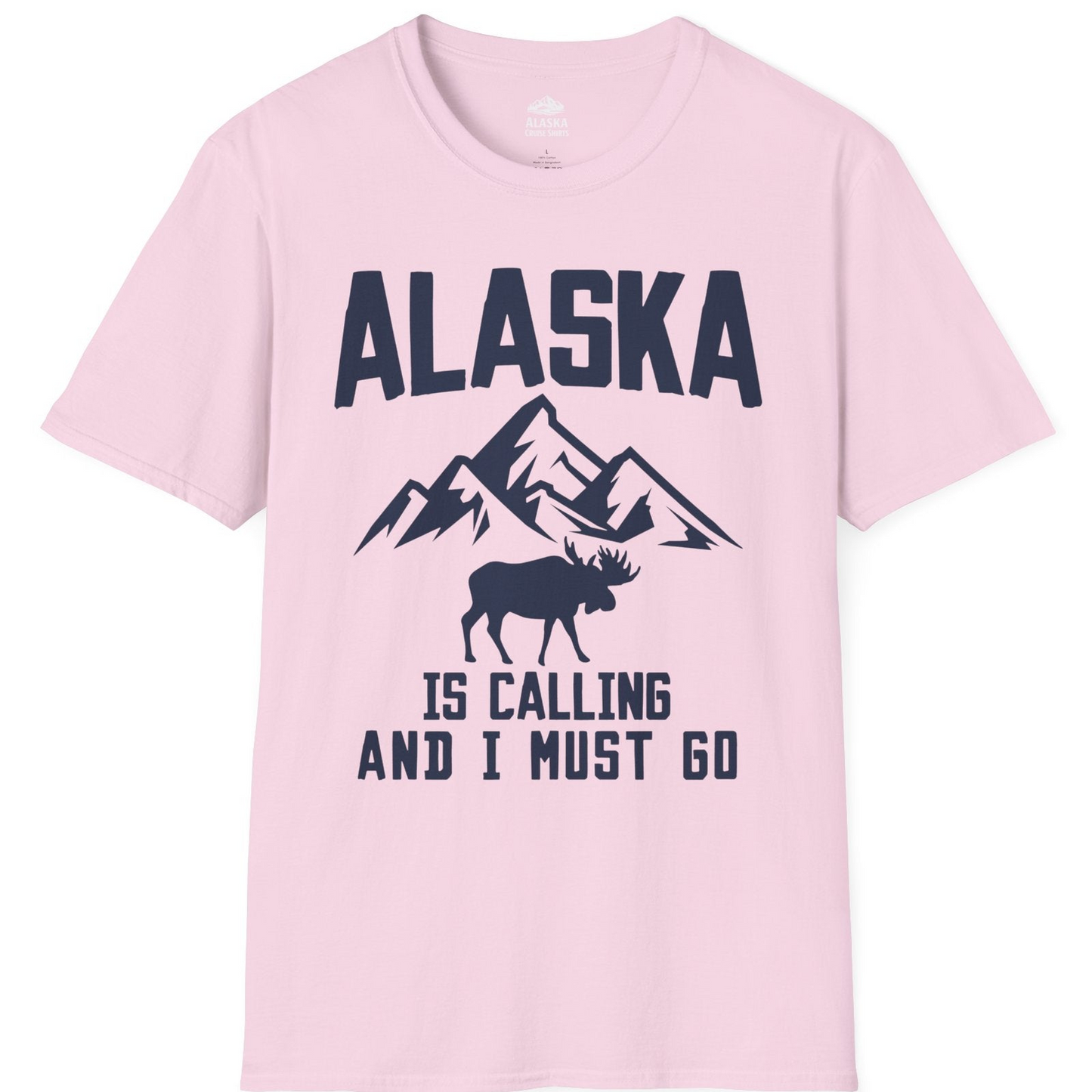 Alaska Is Calling Moose Mountains Adventure Silhouette Nature Shirt — T-Shirt T-Shirt – Light Pink – Alaska Cruise Shirts