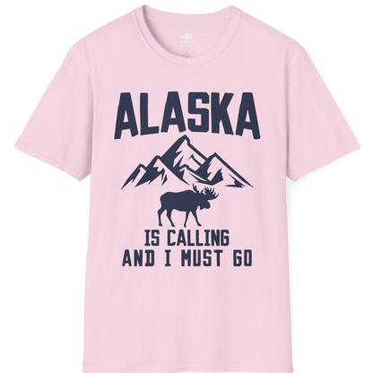 Alaska Is Calling Moose Mountains Adventure Silhouette Nature Shirt — T-Shirt T-Shirt – Light Pink – Alaska Cruise Shirts