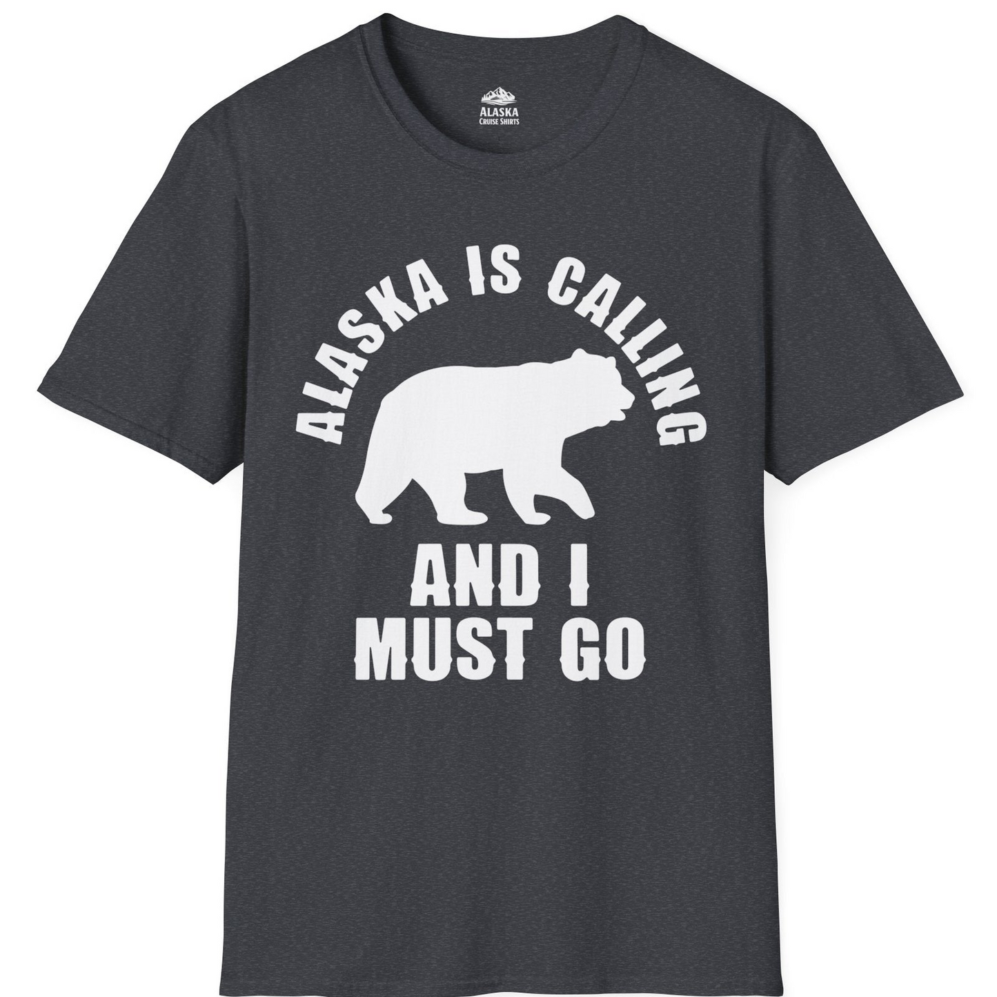 Alaska Is Calling Bear Silhouette Adventure Shirt T-Shirt – Dark Heather Grey – Alaska Cruise Shirts