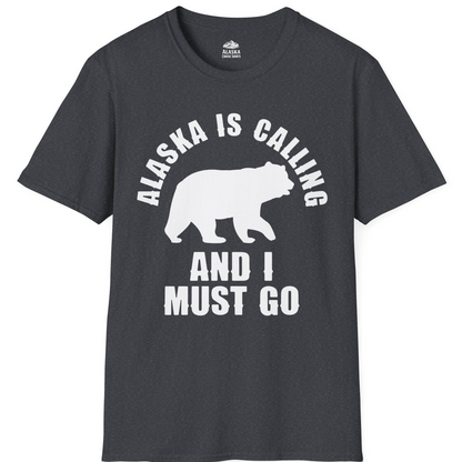 Alaska Is Calling Bear Silhouette Adventure Shirt T-Shirt – Dark Heather Grey – Alaska Cruise Shirts