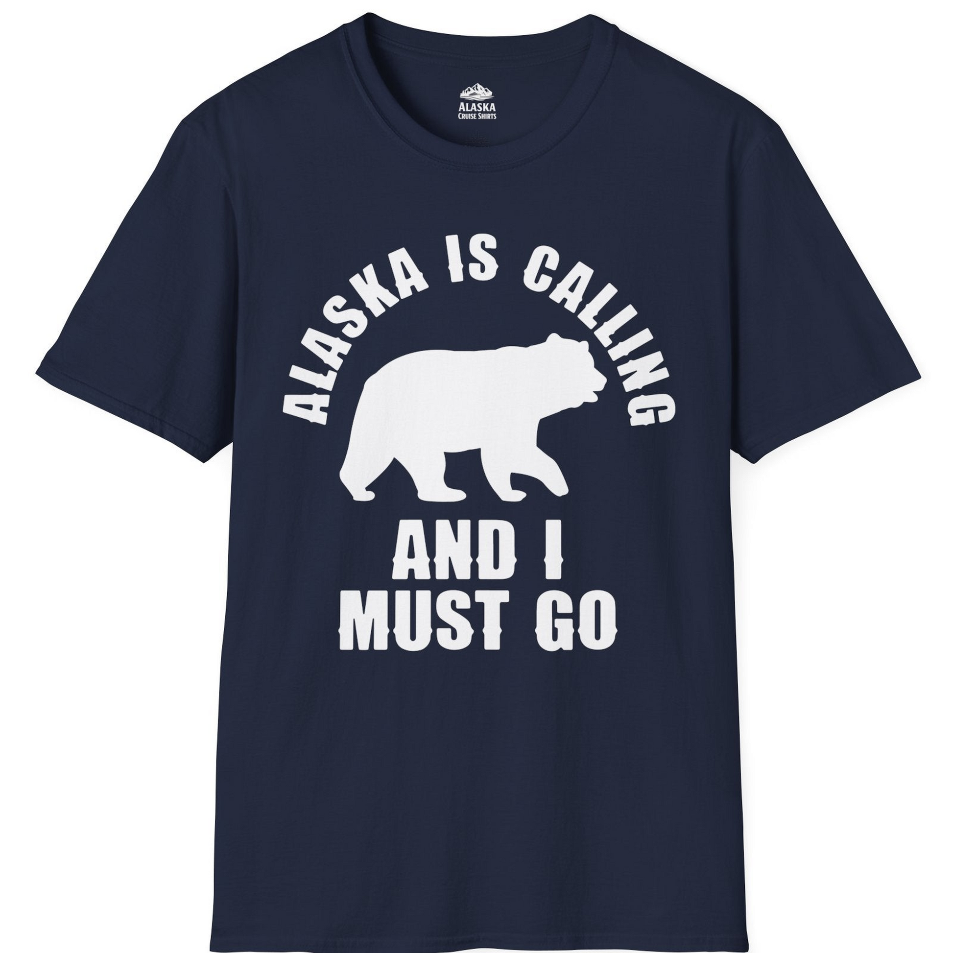 Alaska Is Calling Bear Silhouette Adventure Shirt T-Shirt – Navy – Alaska Cruise Shirts