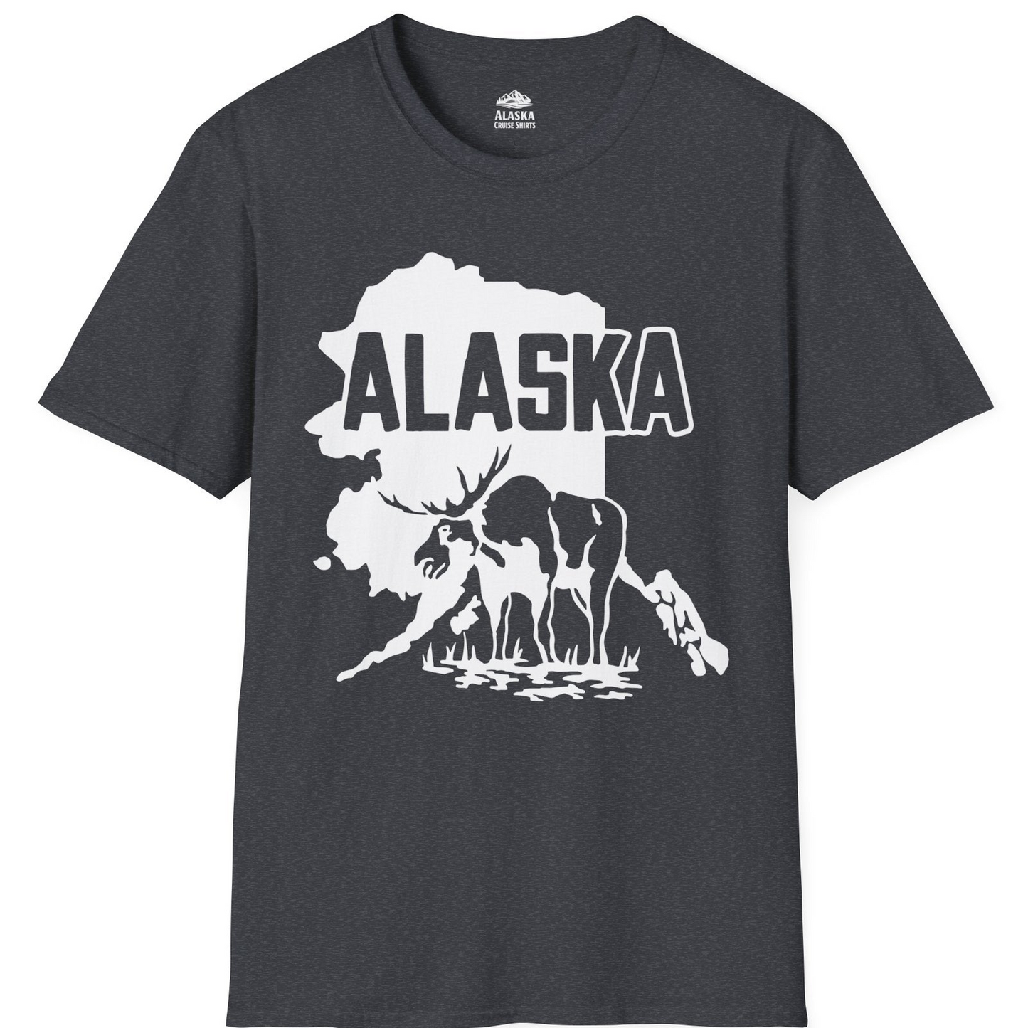 Alaska Moose Silhouette Shirt T-Shirt – Dark Heather Grey – Alaska Cruise Shirts