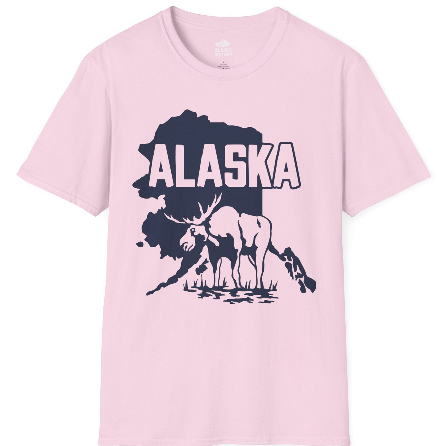 Alaska Moose Silhouette Shirt T-Shirt – Light Pink – Alaska Cruise Shirts