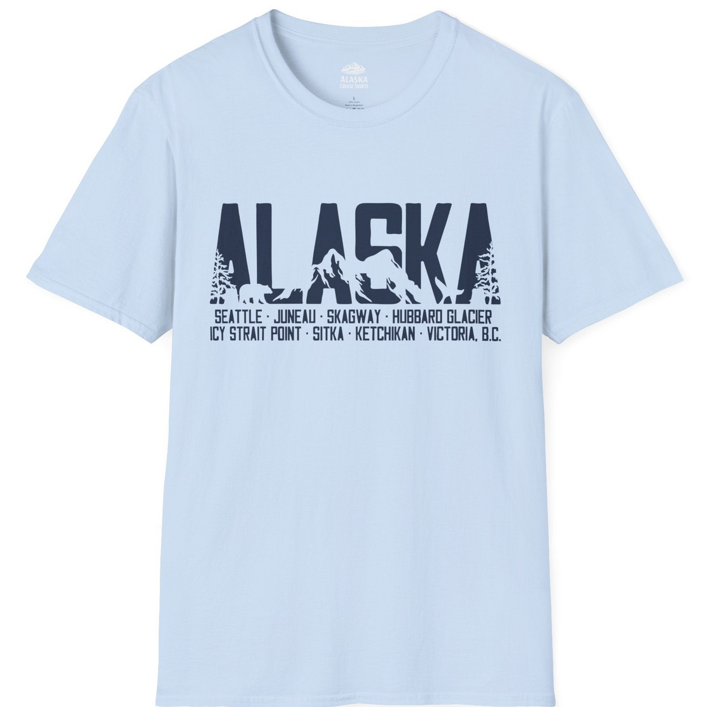Alaska Cruise Silhouette Wildlife Destinations Shirt Seattle Juneau — T-Shirt T-Shirt – Light Blue – Alaska Cruise Shirts