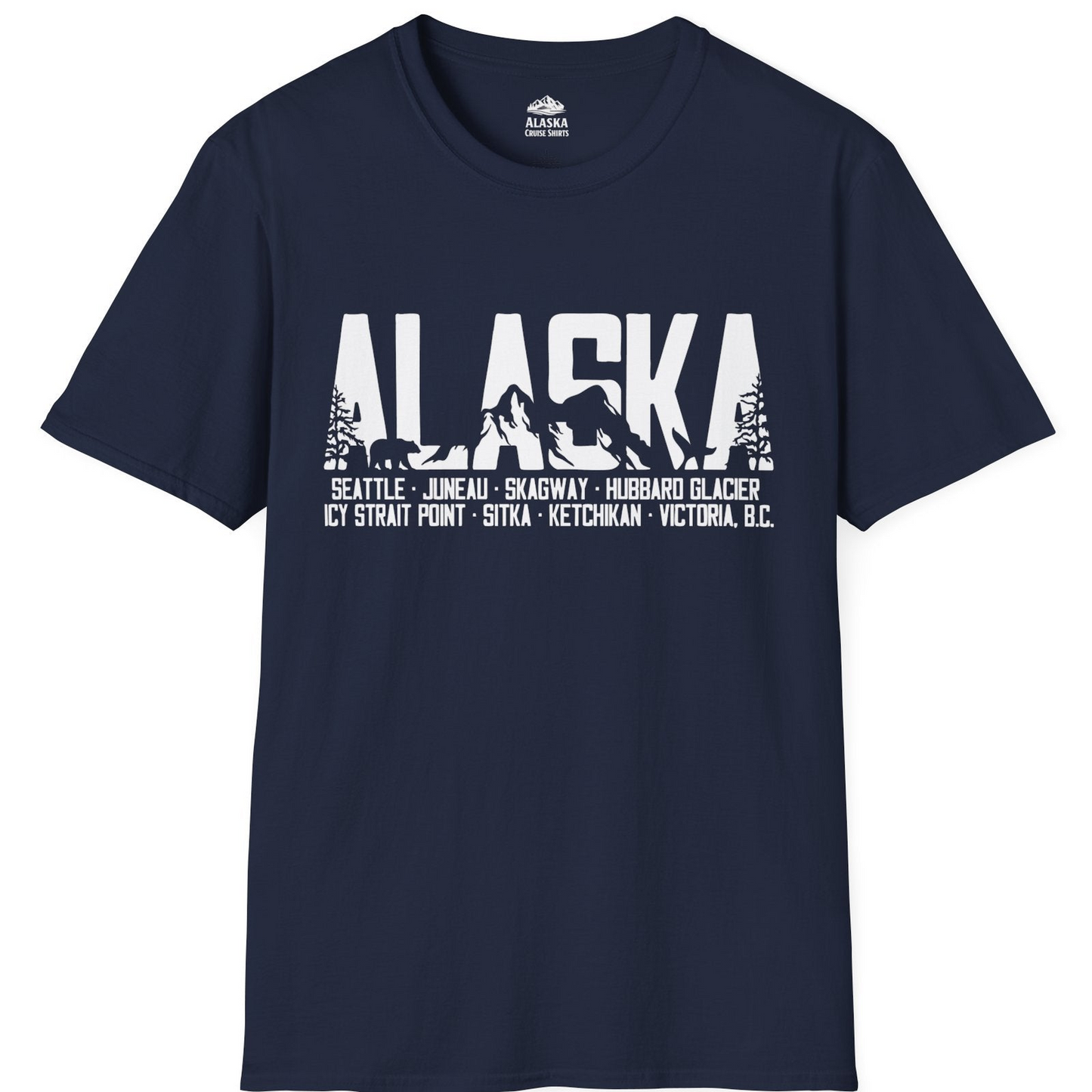 Alaska Cruise Silhouette Wildlife Destinations Shirt Seattle Juneau — T-Shirt T-Shirt – Navy – Alaska Cruise Shirts
