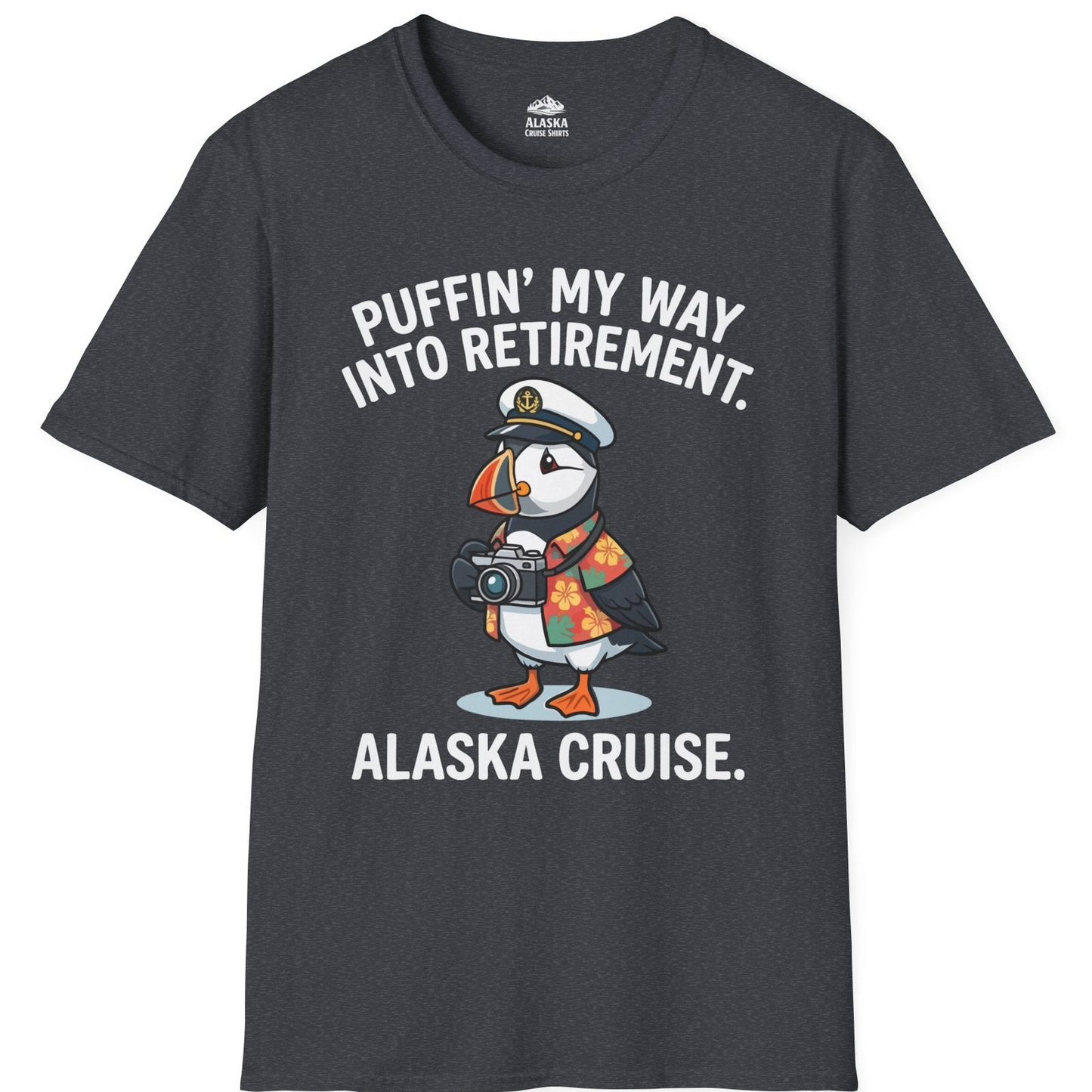 Puffin Cartoon Retirement Alaska Cruise Shirt T-Shirt – Dark Heather Grey – Alaska Cruise Shirts