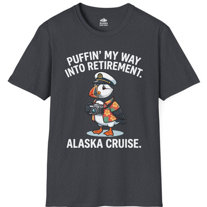 Puffin Cartoon Retirement Alaska Cruise Shirt T-Shirt – Dark Heather Grey – Alaska Cruise Shirts