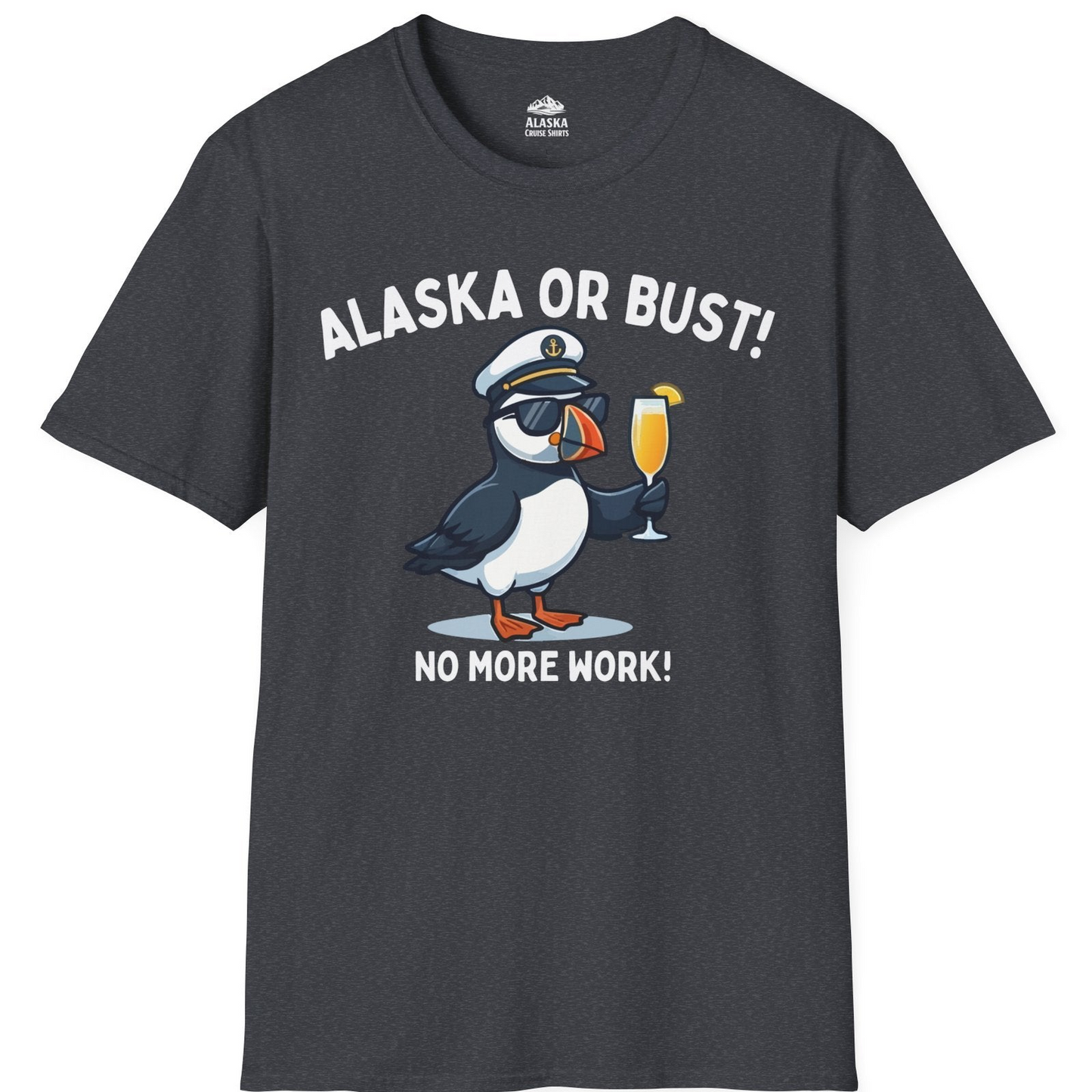 Funny Puffin Captain Alaska Cruise Shirt T-Shirt – Dark Heather Grey – Alaska Cruise Shirts