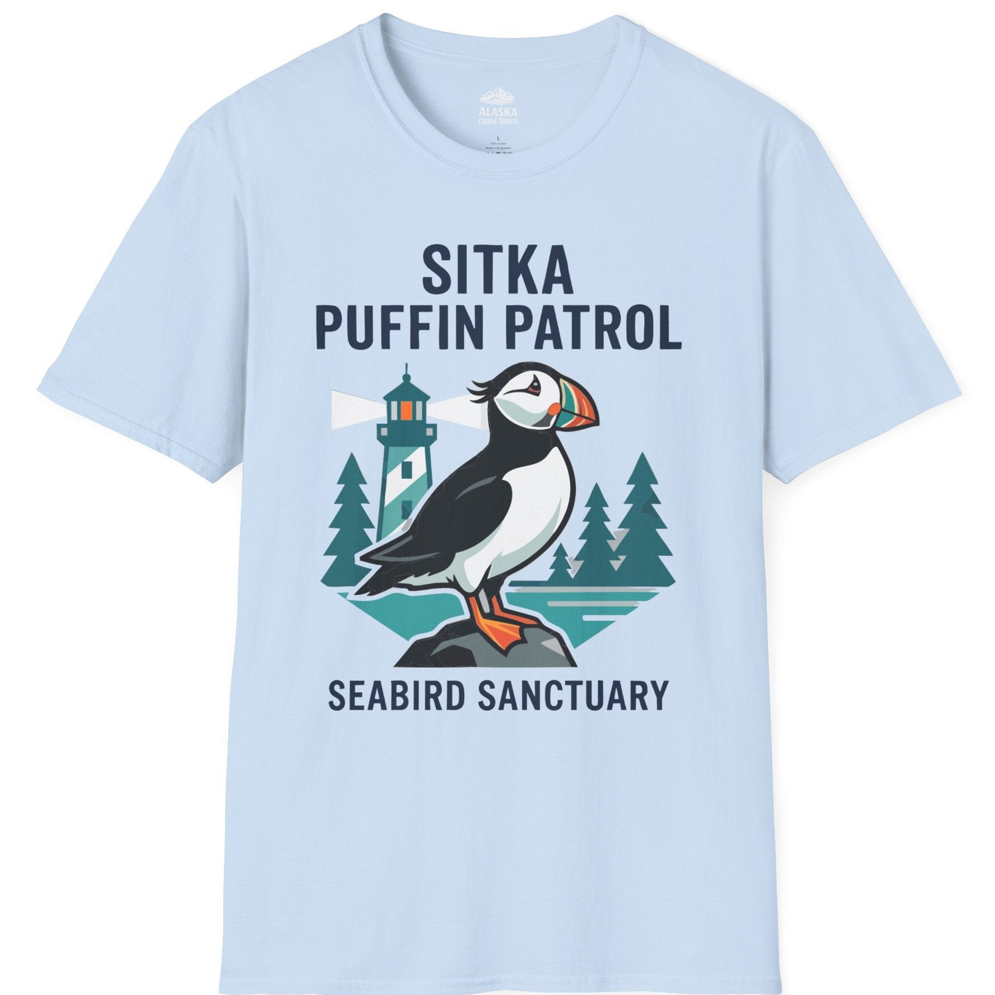 Sitka Puffin Bird Sanctuary Shirt T-Shirt – Light Blue – Alaska Cruise Shirts
